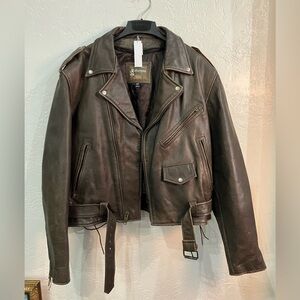 Brown Leather Biker Jacket Men’s Large